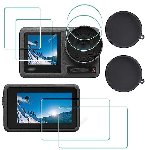 ULBTER Displayschutzfolie für DJI OSMO Action 3 Kamera + Objektivdeckelabdeckung, 0,3 mm 9H Härte gehärtetes Glas, Anti-Kratzen, Anti-Fingerabdruck, Anti-Bläschen [2+6 Stück]