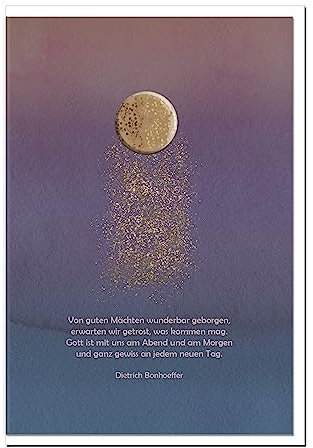 metALUm Hochwertige exklusive Trauerkarte, Beileidskarte im Format B6, mit weißem Umschlag, Sternenstaub mit goldenem Schimmer, Dietrich Bonhoeffer