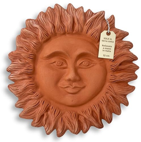 Toocook Sole in ceramica artigianale da parete per arredo e decorazione casa Idea Regalo Realizzato in Terracotta Artigianalmente, Made in Italy (Sole 32 cm)