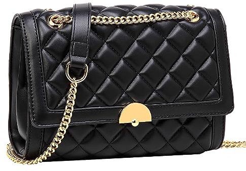 Kasgo Umhängetasche Damen, Elegant PU Leder Crossbody Bag Schultertasche Klein Handtasche Shoulder Bag für Dame mit Verstellbaren Kettengurt Schwarz