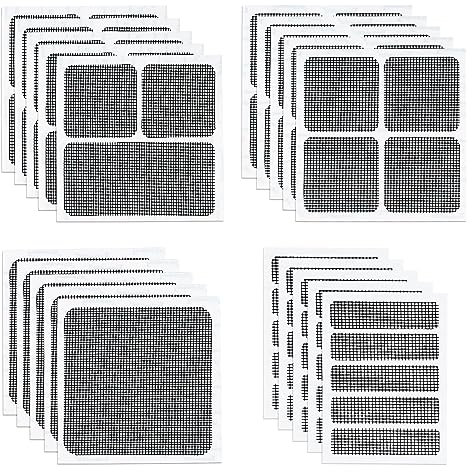 20pcs Window Screen Repair Patches Kit, Self Adhesive Screen Window Mesh Repair Fiberglass Window Repair Kit Screen Door Repair Kit for Repairing Screen Windows Doors Nets (Black, 4 Sizes)