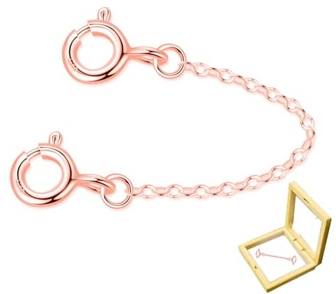 Sterling Silver Necklace Extender Rose Gold Plated Rose Gold Necklaces for Women Bracelet Safety Extension Chain Dainty 2.3 Length