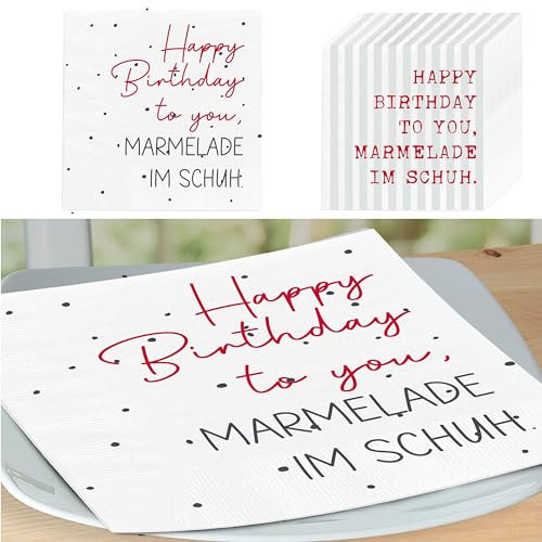 Servietten 'Marmelade' 2 Motive 80er Set | 33x33cm 3-lagig Papierserviette | Happy Birthday to you Marmelade im Schuh (1 x 80er Set Servietten Marmelade)