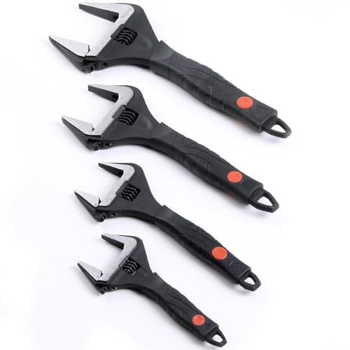 Sharp-tec 4Pcs Adjustable Spanner Set, 6, 8, 10, 12 Wrenches, 34mm/36mm/50mm/60mm Wide Jaw Opening Black Oxide Finish, Heavy-Duty Plumbing Tools for Plumbers, DIY & Professionals