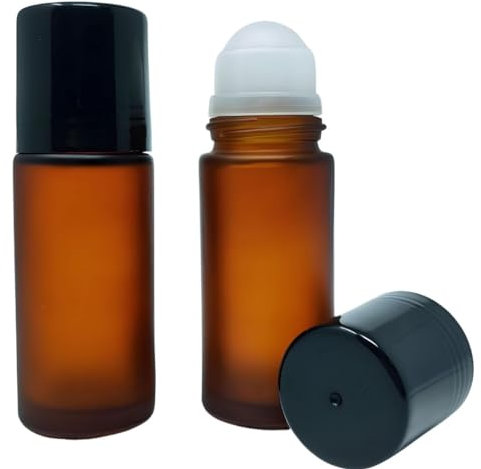 Essenciales Roll-on-Behälter, nachfüllbar, 50 ml, 2 Glasfläschchen, bernsteinfarbene Glasur ohne Auslaufen, einfaches Aufrollen und Herausnehmen