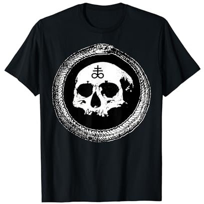 Ouroboros mit Totenkopf innen Okkultes Leviathan Kreuz Satanic T-Shirt