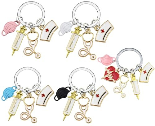 5 Pièces Porte-Clés pour Infirmière Kit, Idee Porte Clef, Porte cle Cadeau pour Homme Femme Médecin Infirmière Amis Sage-Femme