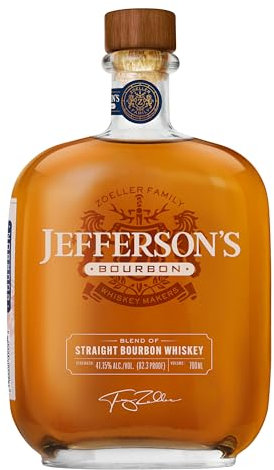 Jefferson's Straight Bourbon Whiskey, Vanille, Pfirsich, Toffee Aroma und eine feine Honig-Nuance, Pur oder in Cocktails genießbar, Vol. 41,15%, 0,7 l