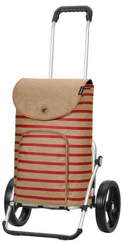 ANDERSEN Einkaufstrolley - Royal Shopper Eske rot | mit Flüsterrädern, große Räder, 25 cm, aus Alu, bis 50 kg - Tasche mit Kordelzug, Fronttasche, Reflektoren, 47 L