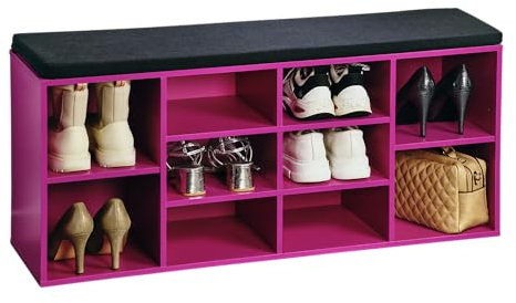 Kesper | Schuhschrank mit Sitzkissen, Material: Spanplatte, funiert, Maße: B 103,5 x H 48 x T 29,5 cm, Farbe: PInk, Schwarz | 15984 13