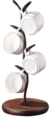 QITHRAN Mug Holder, Tree Mug Holder, Mug Rack Tabletop, Display Stand Kitchen Supplies for Tea Coffee Cup Mug Hooks (4 Cup), Mug Holder with Anti-Slip Weighted Base for Cafe, Bars or Hotels, Copper
