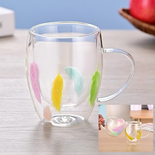 Xfeyaqlo 350ml Bicchieri Caffe Vetro, Tazzine Caffè, Tazze Fiori Secchi Con Aspetto Gradevole, Doppio Vetro Per Cappuccino (A)