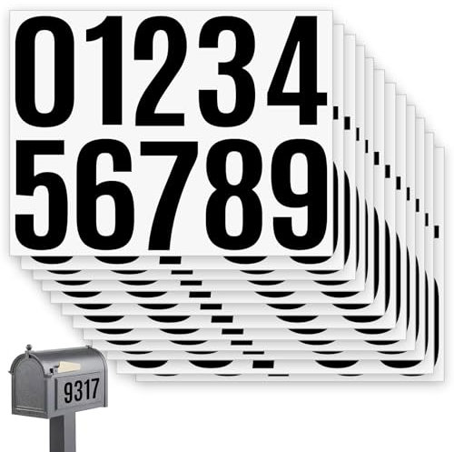 12 Blatt Briefkasten Zahlen Aufkleber 4 Zoll, 0–9 Wasserdicht Hausnummer Aufkleber, Vinyl Selbstklebende Zahlen Aufkleber Sticker Nummernaufkleber für Postkasten Schilder Autos, Schwarz