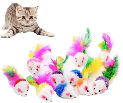 20 Pcs cat mouse toy, Cat Catnip Mice Toys, Cat Toy Mice Rattle Set, mouse cat toy, Interactive Realistic Plush Pets, Variety Interactive Cat Toy,with Feather Tail for Cat Kitten (Random Color)