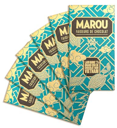MAROU - Tablette Chocolat Noir 74% - Grand Cru Lam Dong - 80 g - Sans Lécithine, Sans Gluten - Origine Vietnam (Lot de 6)