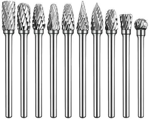BALUGAEA Hartmetall Frässtifte Set mit 3 mm Schaft – 6mm Schneiddurchmesser, 10 Stück Doppelschnitt-Frässtifte, Rotationsfräser für Holz Gravieren, Schleifen und Metall Polieren