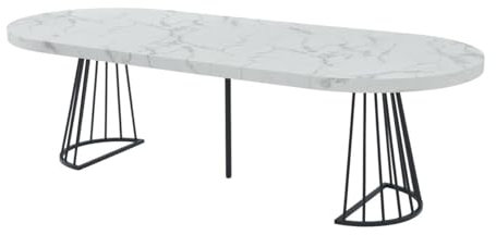 Vente-unique-Esstisch ausziehbar - 2 bis 12 Personen - MDF & Stahl - Marmor-Optik Weiß & Schwarz - FIRELA