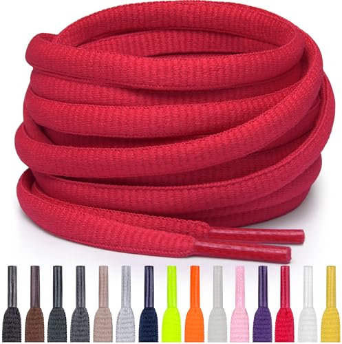 Miscly Cordones Atléticos Ovalados - Disponibles en Múltiples Longitudes y Colores (Rojo, 114 cm)