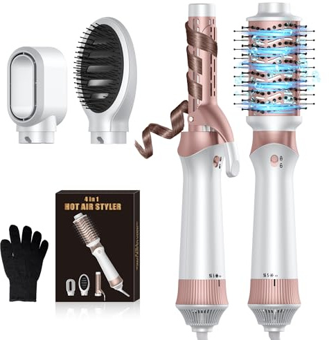 4 in 1 Hair Styler Hair Dryer Brush Set Multi-use Styling Tools Hair Styler Brush for Styling Hair Curler Curling Tongs Hairbrushes Hairdryers Women Gifts, White