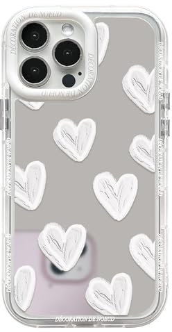 NITITOP Compatible with iPhone 13 Pro Max Case Cute Glossy Mirror Love Heart Pattern for Women Girls White Lens Bezel Design Shockproof Silver Protective Phone Cover - White Heart