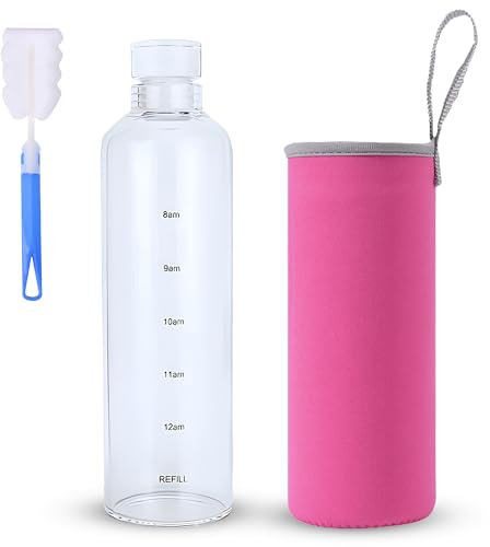 botella agua- botella agua cristal - botella de vidrio - botella agua vidrio - botella cristal 500ml- botella motivacional-botella agua adulto - botella de agua deportiva - botella de agua (rosa)