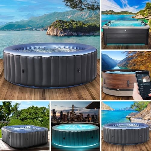 BRAST® Whirlpool aufblasbar MSpa | 4-8 Personen | viele Modelle rund und eckig | Ø 125-224cm | In- Outdoor Pool | bis zu 144 Massagedüsen | inkl. Aufblasfunktion Abdeckung Timer Heizung | Bergen 8