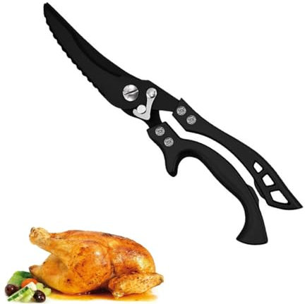 Poultry Scissors Sharp Kitchen Scissors, Poultry Scissors Stainless Steel with Ergonomic Handle, Turkey or Turkey, Meat Scissors, Chicken, Goose, for Cutting Duck, Black