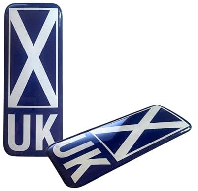 Tek Automotive UK Scotland Saltire Number Plate Badge – Twin Pack Polydome Resin Sticker | Self-Adhesive, Weatherproof for Motorbikes, Motorcycles, Cars, Vans, Lorries, Taxis & More