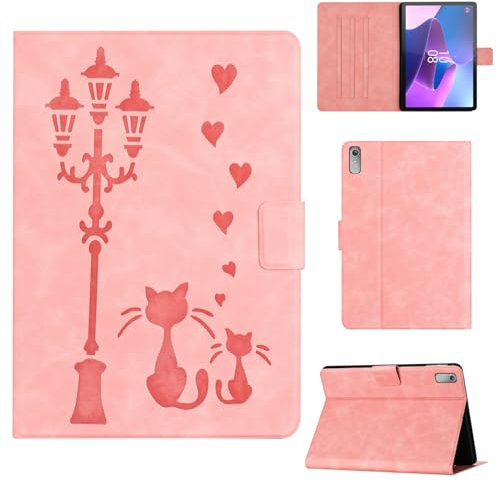 Rosbtib Funda para Lenovo Tab P11 (2nd Gen) 11.5 2022 TB350FU/TB350XU Funda Protectora de Piel sintética con Soporte, Una Pareja de Gatos íntimos bajo una farola, para Lenovo Tab P11 Gen2, Rosa