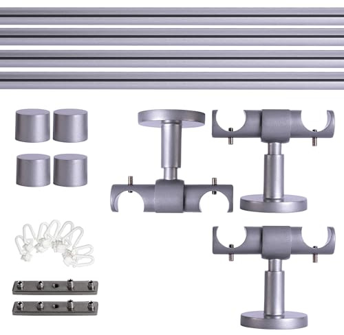 Victoria M. Gardinenstange Set mit Kappenknäufen mit Deckenhalter und Flachring und Innenlauf Ø 19 mm Länge 320cm, 2-Läufig, Silber