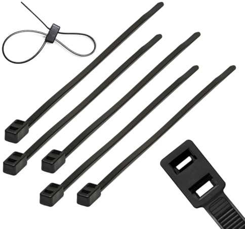 TERF® Kabelbinder mit Doppelkopf, 370 mm x 4,8 mm, strapazierfähig, Nylon, Doppelverschluss, sichere selbstschließende Kabelbinder für Garten, Zuhause, Büro, Werkstatt, Lager, Heimwerker, Schwarz, 50
