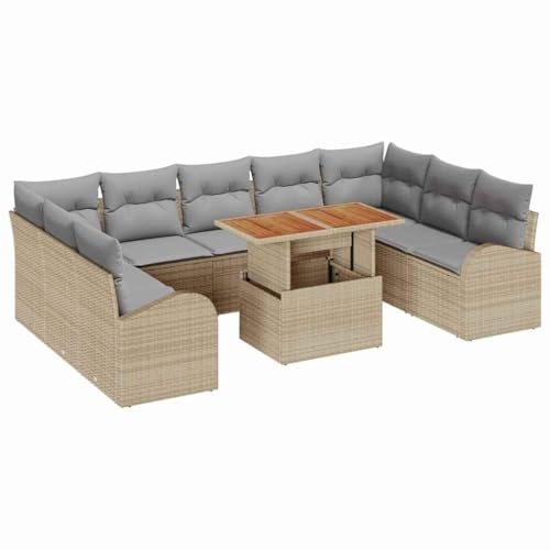 vidaXL Garten-Sofa-Set mit Speicher 10 pcs Beige Poly Rattan, Garten und Terrasse, modernes Lounge-Set, modulare Sitzgelegenheiten, rechteckiges Sofa, gemütliche Möbel für draußen