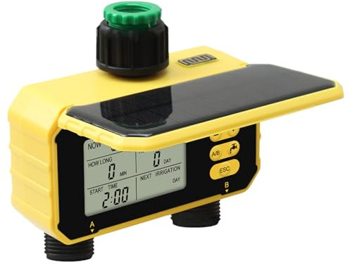 Práctico temporizador automático de agua con válvulas dobles, temporizador digital de agua para riego por goteo y riego por goteo