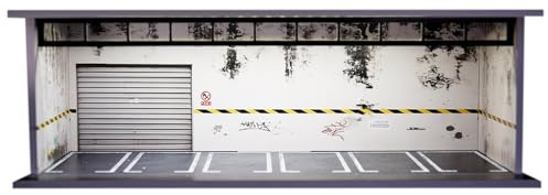 Display Case für Hot Wheels, Diorama 1/64 Skala Auto Garage Modell mit LED-Lichtern und Acrylabdeckung, Stapelbares Auto Parkplatz Modell, Diecast Auto Display Case (Leckagelager)