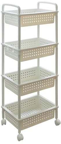 ABBAware 4 Basket Trolley Cart, Rolling Storage Multi-Functional Cart with Solid Steel Reinforced Castors, Home Organizing, White