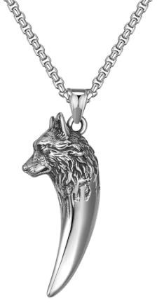 Fachoice Wolfszahn-Anhänger für Männer Wikinger-Wolfszahn-Halskette Punk Stammes-Tier Amulett-Schmuck für Herren