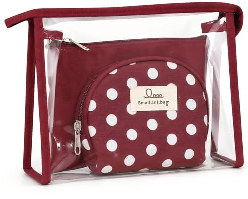 Qikuver 3 pezzi Borse Cosmetiche da Viaggio, Borse Da Viaggio Trasparente Impermeabile Borse Di Trucco Da Viaggio Portatile Delle Donne Articoli Da Toelettatura E Trucco Borse (Rosso)