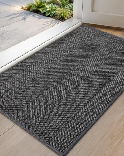 COLOR&GEOMETRY Ultradünne Innentürmatte 61x91 cm, maschinenwaschbare & rutschfeste Fußmatte, Flache Eingangsmatte für innen, saugfähiger Teppich für Diele, Flur in Dunkelgrau (gefaltet)