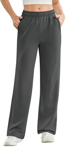 PINSPARK Jogginghose Damen Lang Sporthose Baggy Weites Bein Freizeithose Winter Bequem Lockere Sweathose Baumwolle High Waist Trainingshose Yoga Laufhosen l Dunkelgrau