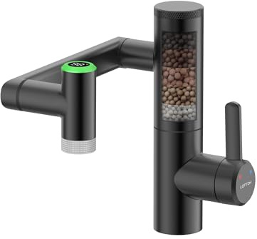 Lefton Rotatable Bathroom Faucet with Built-in Filter, Single Hole Sink Faucet with Temperature Display in Fahrenheit, 2 Water Modes, NSF Certified