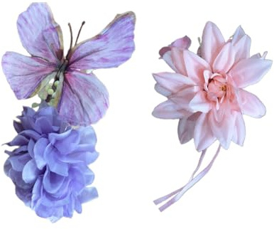 Elegant Butterfly and Flower Hair Clips, Realistic Artificial Floral Hair Accessories, Purple and Pink Simulated Flower Hair Pins for Beach, Wedding, Party