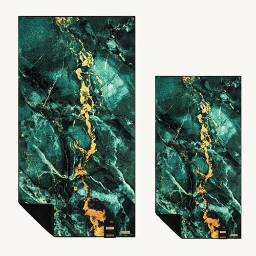ZWOLTEX - Handtücher Premium Set: 50x100 + 70x140 cm, Handtuch aus 100% Organic Baumwolle 600g/m² mit GOTS und Oeko TEX-Zertifikat, Bedrucktes Weich und Saugfähig Badehandtuch - MINERALIS Green