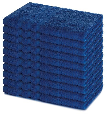 Lavea® 10er Set Gästehandtücher Set, Gästetücher 30x50 cm, Frottee Gästetuch aus 100% Baumwolle, Handtücher Set, weich und saugstark, Serie Elena, 60 °C waschbar, Handtuch, Royalblau