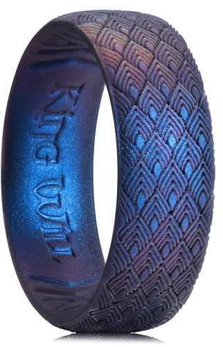 King Will tiefblaue Silikonringe für Herren – Gummi-Eheringe mit Totem-Design, 6,6 mm breit, 1,8 mm stark, Komfort-Passform 67.2 (21.4)