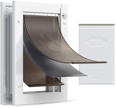 VEVOR Puerta para Mascotas Tamaño Mediano, Gatera para Puerta con 3 Solapas Flexibles Magnéticas, Marco Metálico, Resistente a la Intemperie para Perros Gatos Pared Dormitorio Interior y Exterior