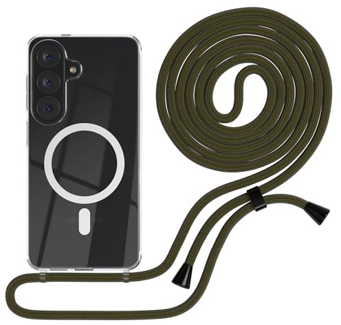 EAZY CASE - Handykette kompatibel mit Galaxy S26 Kette zum Umhängen Stoßfest Handyhülle für Galaxy S26 Silikon Hülle mit Band Handytasche Transparent als Fallschutz in Grün - Clips Schwarz