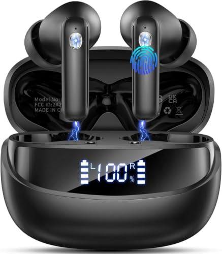 2026 Kopfhörer Kabellos Bluetooth 5.4, Bluetooth Kopfhörer, 4 ENC Noise Cancelling Mics, 50 Std Spielzeit, HiFi Stereo, IP7 Wasserdicht, Ohrhörer mit LED Anzeige, In Ear Kopfhörer Kabellose Kopfhörer