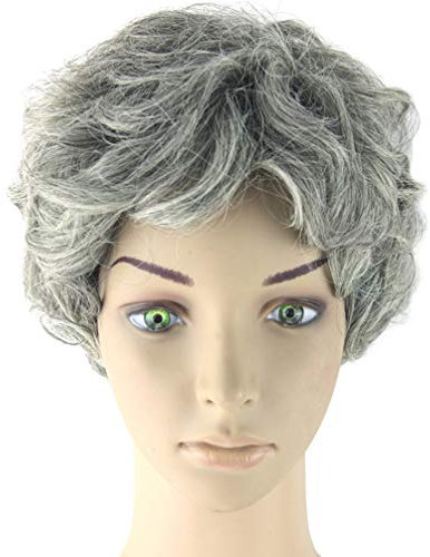 Amosfun alte Dame Perücke Oma im Alter von grauen Locken Perücke Rollenspiel Kostümzubehör Oma Frisur für Halloween Karneval Party Requisiten