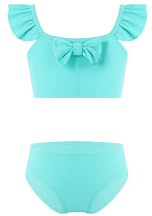 dPois Kids Girls Two Piece Cute Swimsuit Ruffle Sleeves Bikini Tops with Briefs Swimming Suit Swimwear Mint Green 3-4 Years