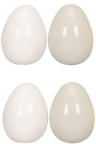 Posiwio dekoratives frühlingshaftes Oster-Ei Keramik-Ei Deko-Ei Keramik weiß und hellgrau als 4-er Set